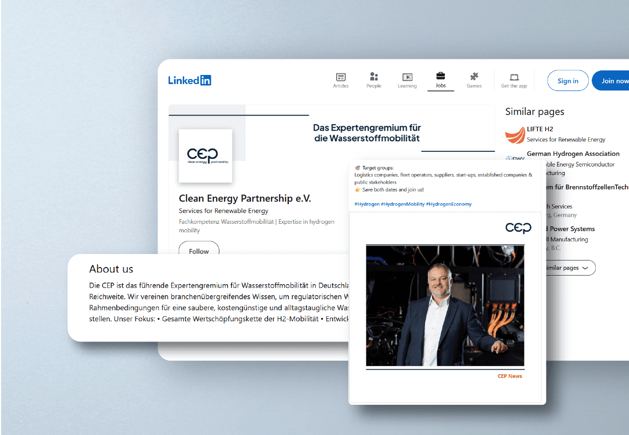 Aufbau, Strategie und regelmäßige Betreuung des CEP LinkedIn-Kanals